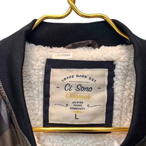 Ci Sono Camo Bomber Jacket Sherpa Lining Women's Size L - Picture 2 of 10